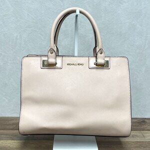 Michael Kors Light Beige Quinn Large Saffiano Leather Satchel/top Handle Bag